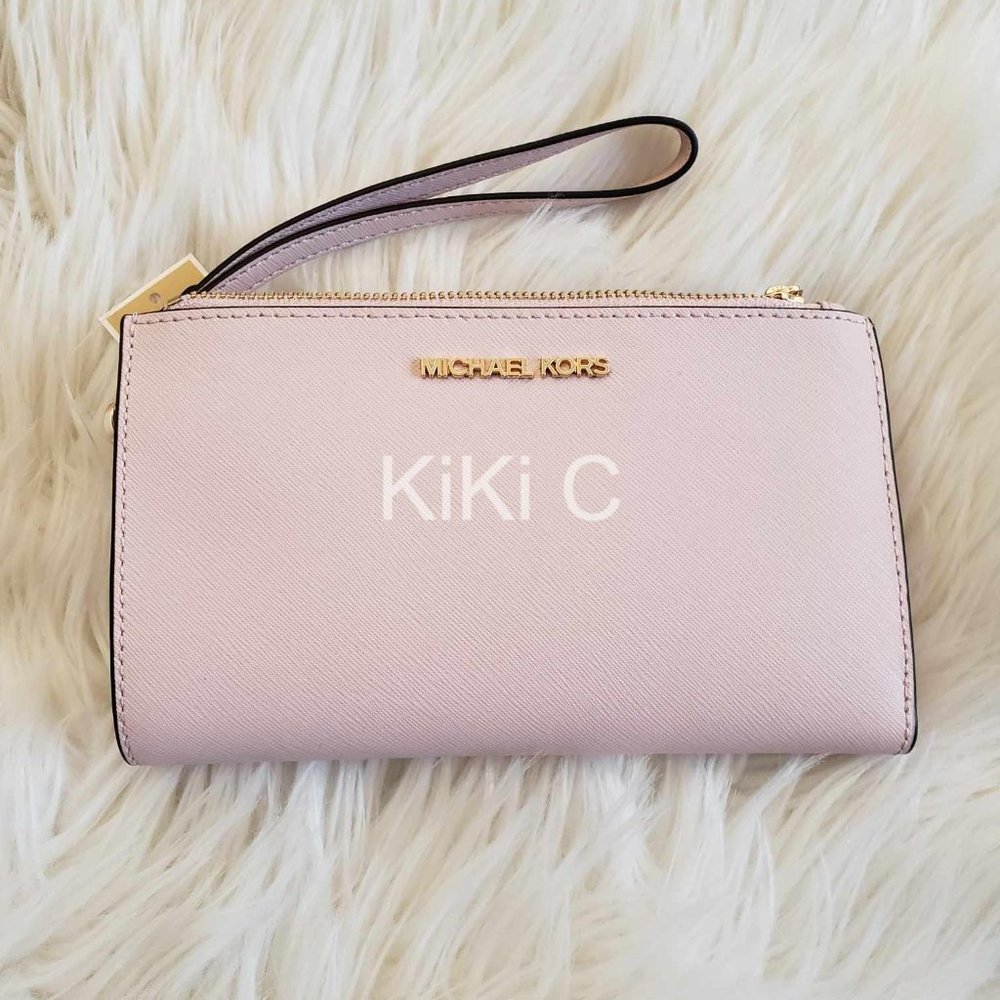 Michael Kors Jet Set Travel Double-Zip Wristlet powder blush  35F8GTVWOL